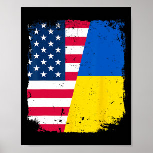 Póster Bandera estadounidense de Ucrania Amistad País Vin