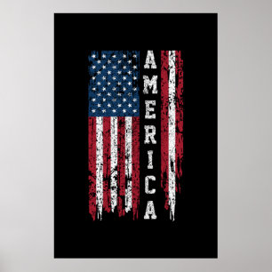 Póster Bandera estadounidense del 4 de julio de los hombr