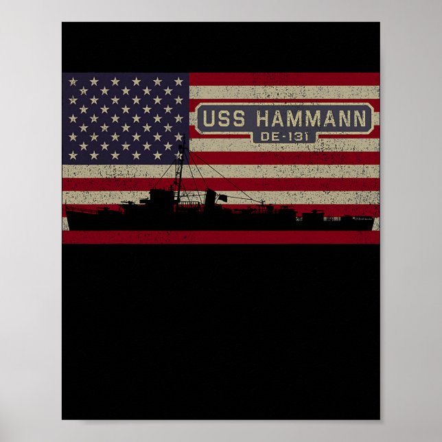 Póster Bandera estadounidense del buque USS Hammann DE 13 (Frente)