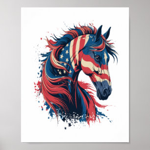 Póster Bandera estadounidense del caballo