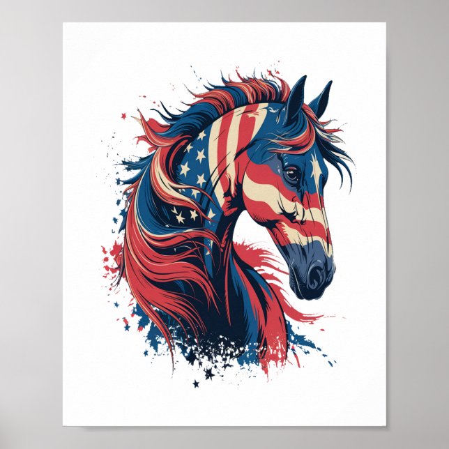 Póster Bandera estadounidense del caballo (Frente)