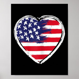 Póster Bandera estadounidense del corazón 4 de julio Estr