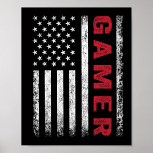 Póster Bandera estadounidense divertida gamer regalo Vide