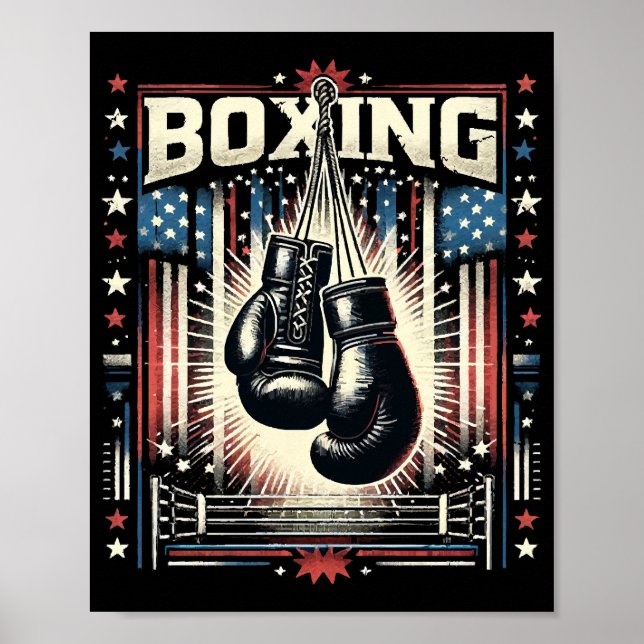 Póster Bandera estadounidense en problemas de boxeo - Box (Frente)