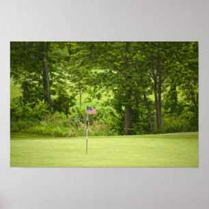 Póster Bandera estadounidense en un verde golf