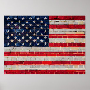 Póster Bandera estadounidense en una pared de ladrillo