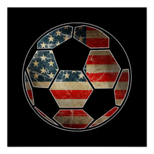 Póster Bandera estadounidense en una pelota de fútbol - B
