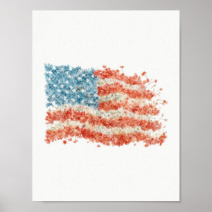 Póster Bandera estadounidense floral USA