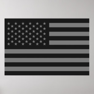 Póster Bandera estadounidense gris negro