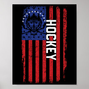 Póster Bandera estadounidense Hockey Estados Unidos Línea
