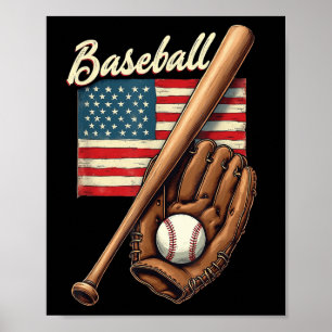 Póster Bandera Estadounidense Jugador De Béisbol Fan Catc