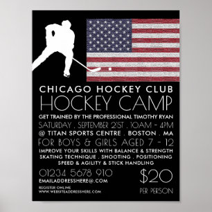 Póster Bandera estadounidense, jugador de hockey, publici