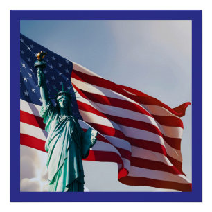 Póster Bandera estadounidense Lady Liberty