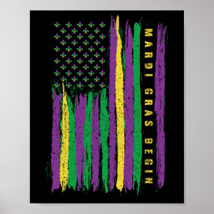 Póster Bandera Estadounidense Mardi Gras Costu