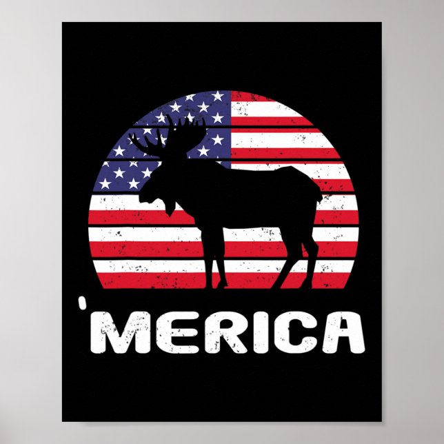Póster Bandera Estadounidense Merica Moose Independencia  (Frente)