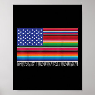 Póster Bandera Estadounidense Mexicana Serape Cinco De Ma
