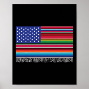 Póster Bandera Estadounidense Mexicana Serape Cinco De Ma