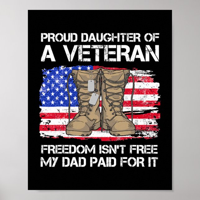 Póster Bandera Estadounidense Orgullosa Hija De Un Vetera (Frente)