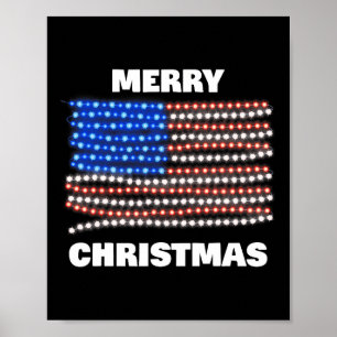 Póster Bandera Estadounidense Patriótica Feliz Navidad Na