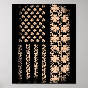 Póster Bandera estadounidense patriótica leopardo trébol 