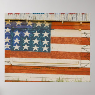 Póster bandera estadounidense pintada en un puesto de fue