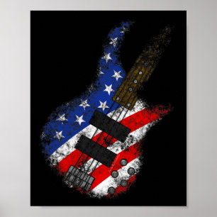 Póster Bandera Estadounidense Por La Guitarra Día De La I