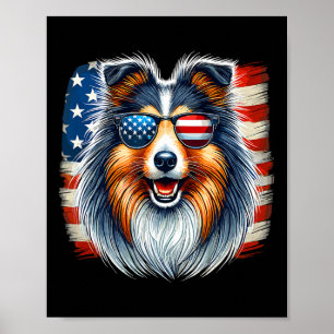 Póster Bandera Estadounidense Shetland Sheepdog Sheltie 4