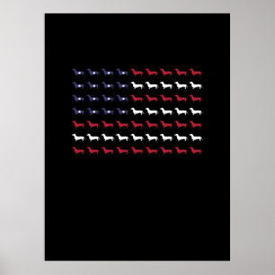 Póster Bandera Estadounidense Silhouette Dachshund 4 De J