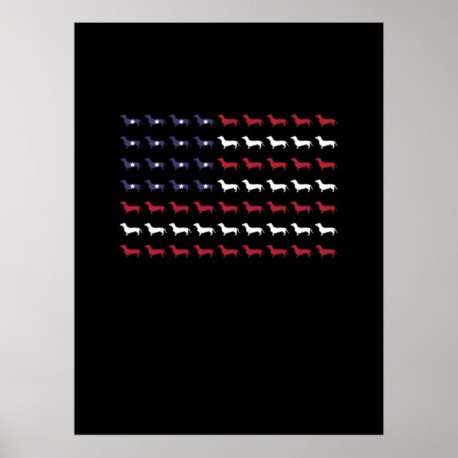 Póster Bandera Estadounidense Silhouette Dachshund 4 De J (Frente)