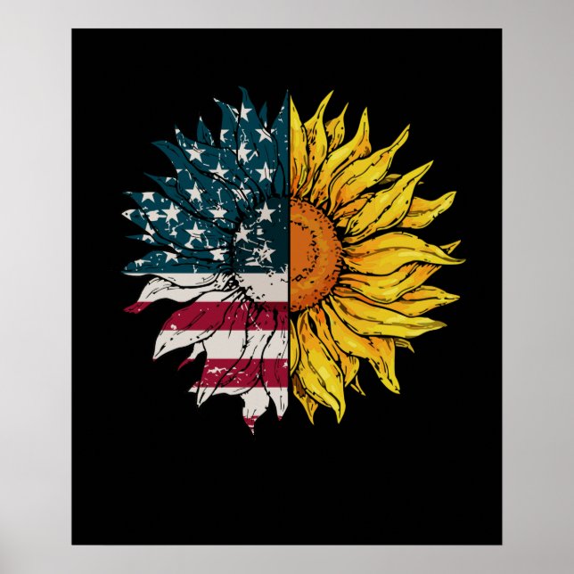 Póster Bandera Estadounidense Sunflower Patriótica 4 De J (Frente)