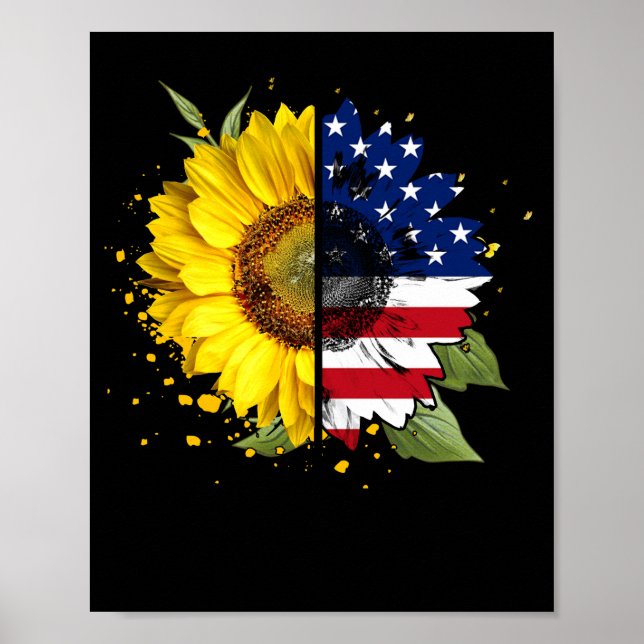 Póster Bandera Estadounidense Sunflower Patriótica 4 De J (Frente)
