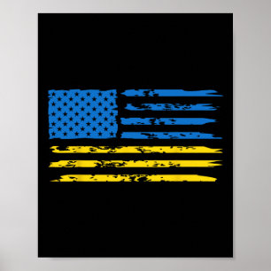 Póster Bandera estadounidense ucraniana América Estados U