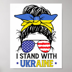 Póster Bandera estadounidense ucraniana Me mantengo con U