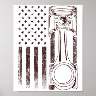 Póster Bandera estadounidense vintage Piston Funny Muscar