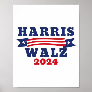 Póster Bandera estadounidense Walz 2024 Kamala Harris Tim
