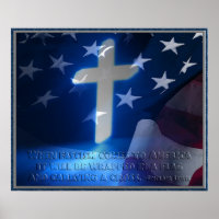Bandera estadounidense y cruz cristiana, cita del