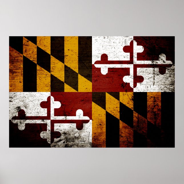 Póster Bandera estatal Black Grunge Maryland (Frente)