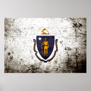 Póster Bandera Estatal Black Grunge Massachusetts