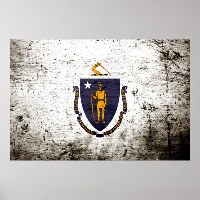 Póster Bandera Estatal Black Grunge Massachusetts (Frente)