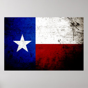Póster Bandera Estatal Black Grunge Texas