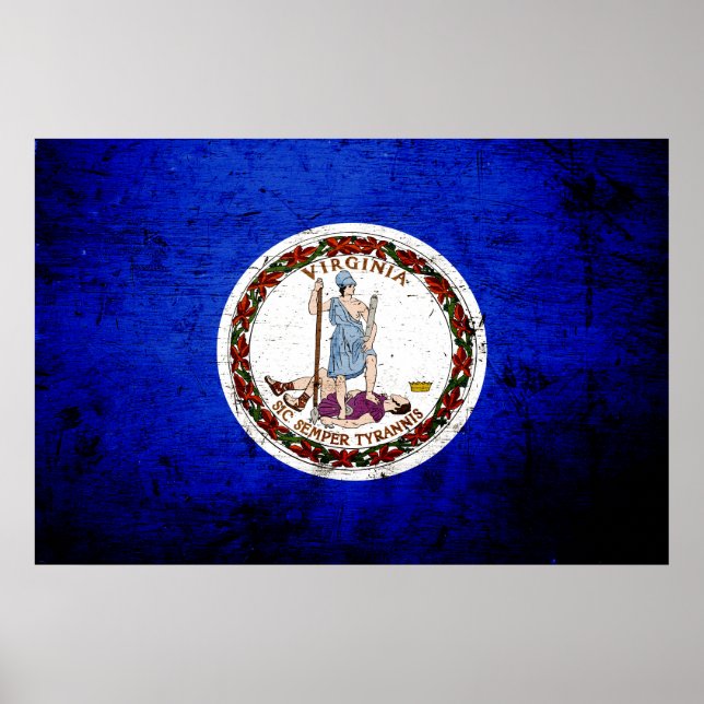 Póster Bandera estatal Black Grunge Virginia (Frente)