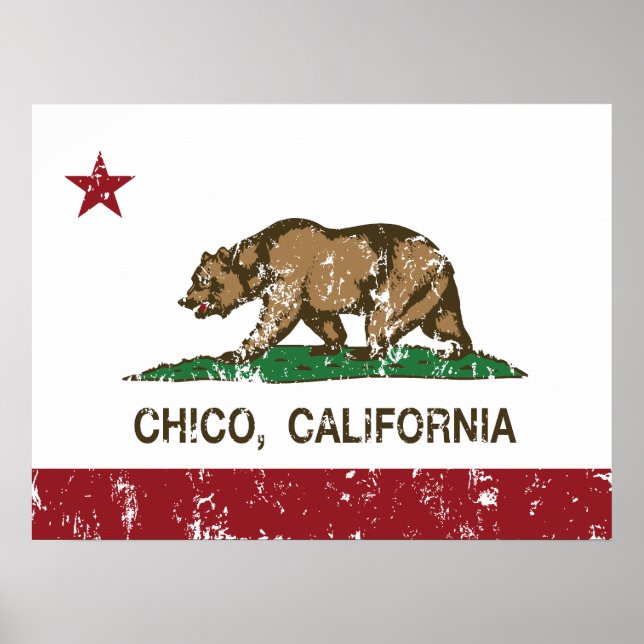 Póster Bandera estatal de California Chico (Frente)