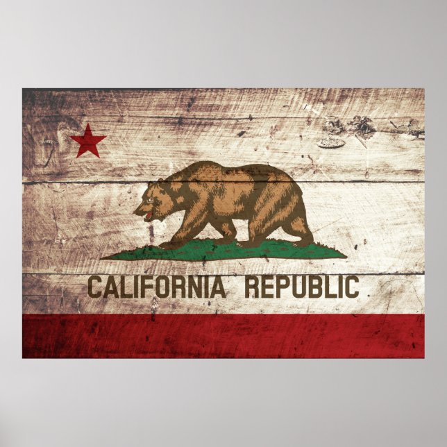 Póster Bandera estatal de California en grano de madera v (Frente)