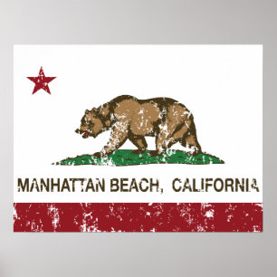 Póster Bandera Estatal de California en Manhattan Beach