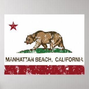 Póster Bandera Estatal de California en Manhattan Beach