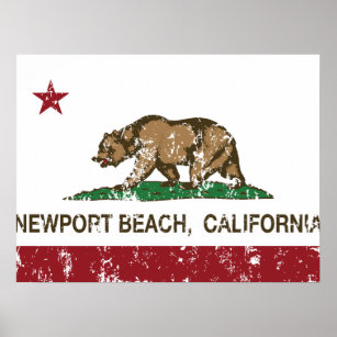 Póster Bandera estatal de California Newport Beach
