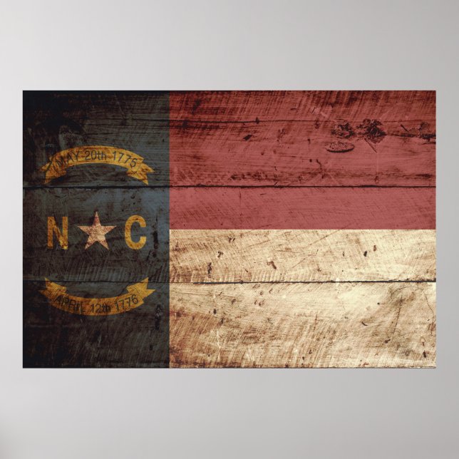 Póster Bandera estatal de Carolina del Norte en grano de  (Frente)