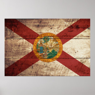 Póster Bandera estatal de Florida en grano de madera viej