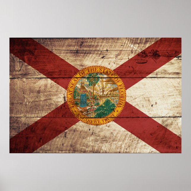 Póster Bandera estatal de Florida en grano de madera viej (Frente)