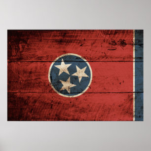 Póster Bandera estatal de Tennessee sobre grano de madera